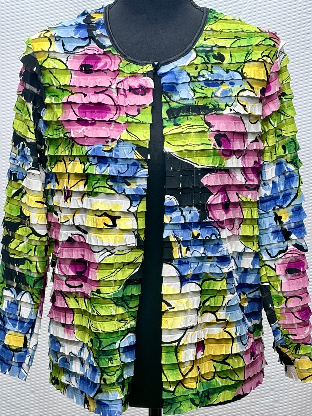 Connected Apparel Plisse Floral Cardigan Womens 12 Pleated Open Front